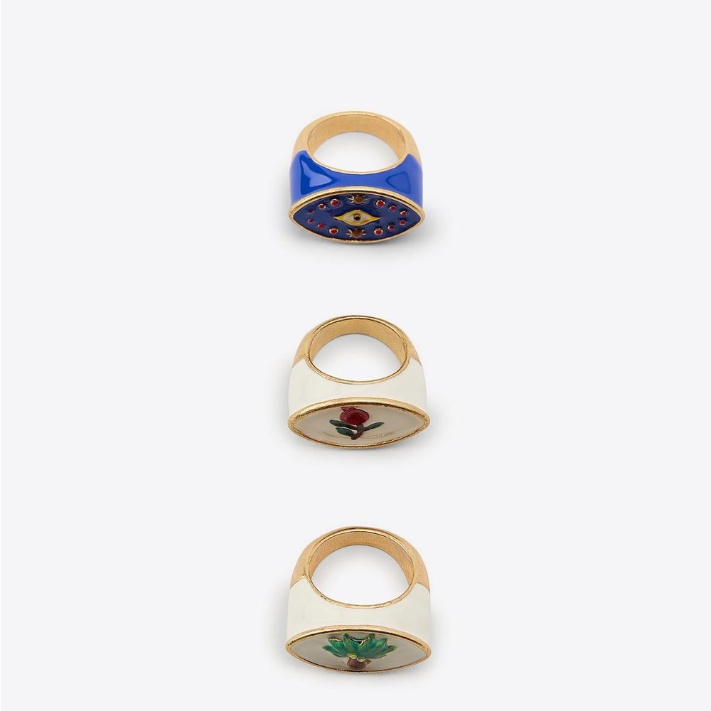 ZARA 3-PACK PALM TREE, FLOWER, EYE | OVAL RINGS. NWT